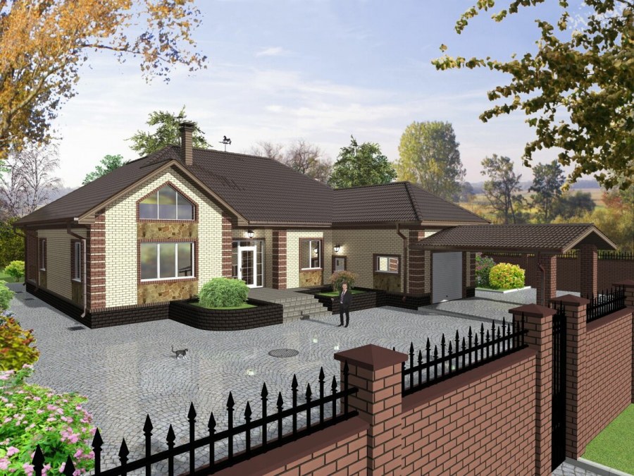 Одноэтажный дом с гаражом