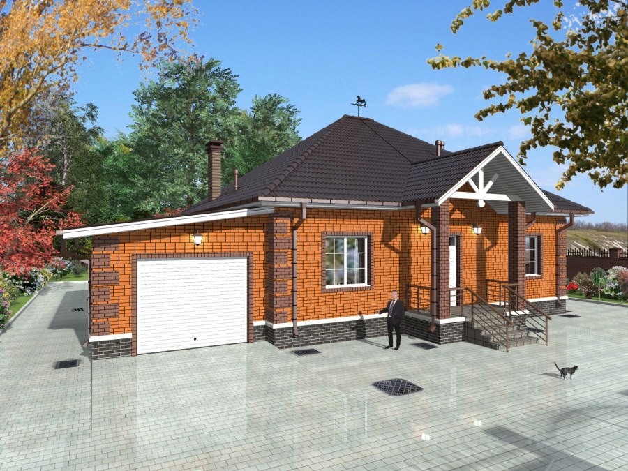 Одноэтажный кирпичный дом с гаражом