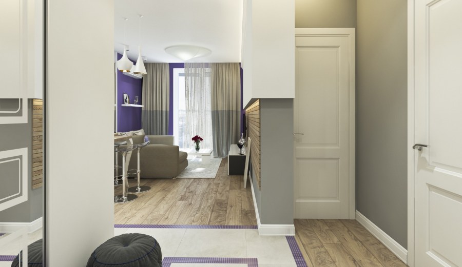 Сочетание плитки и ламината в прихожей