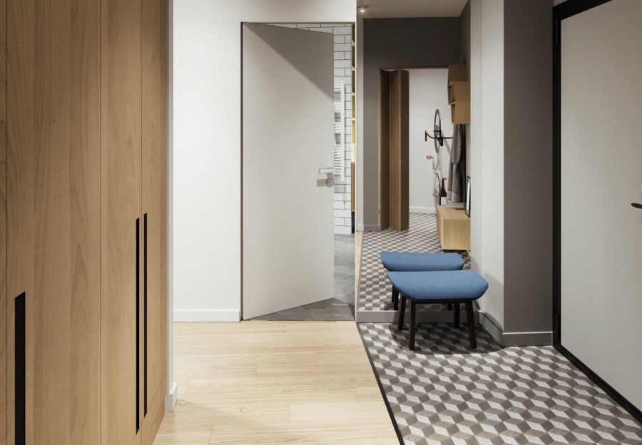 Кафель и ламинат в прихожей