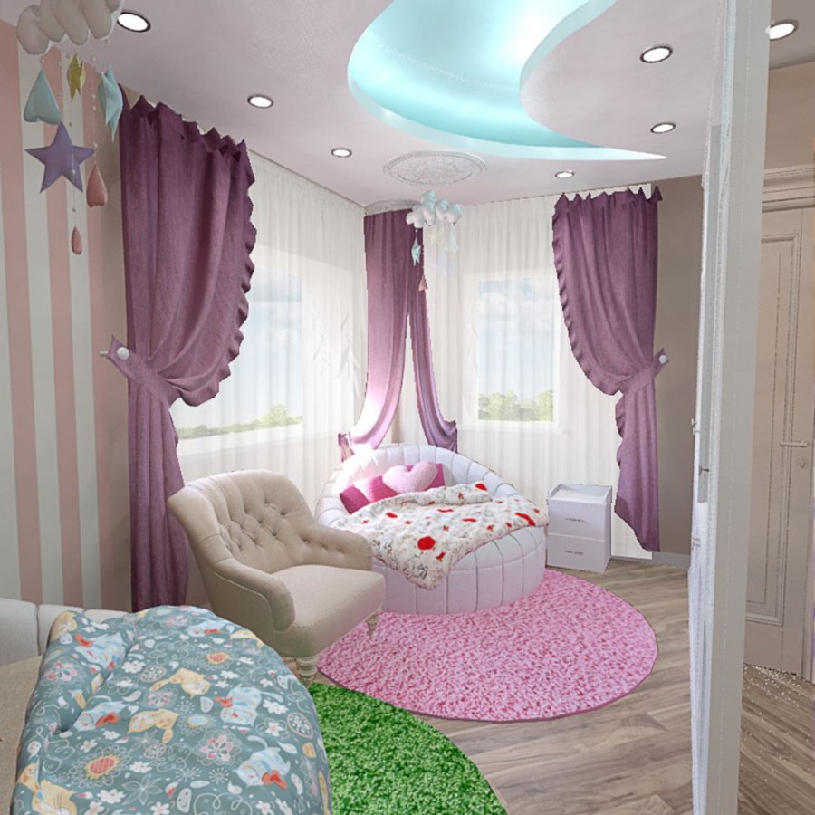 Комната для девочки с круглой кроватью