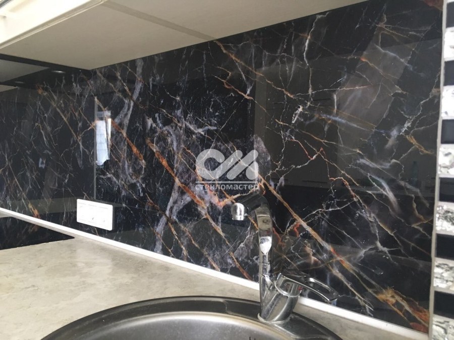 Фартук для кухни черный мрамор