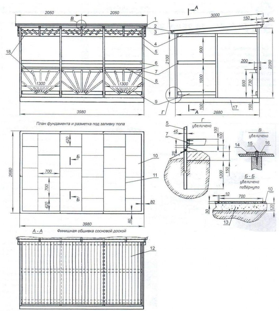 Беседка односкатная 3х3 чертеж