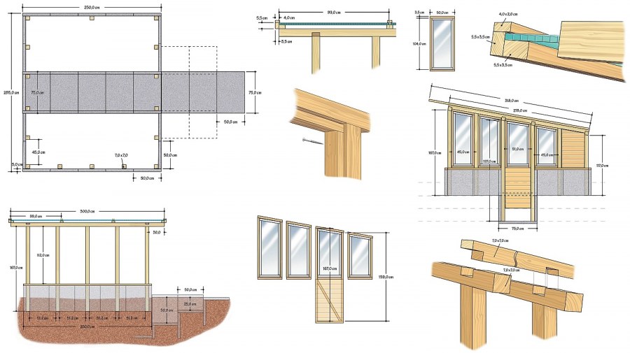 Веранда к дому из дерева чертежи