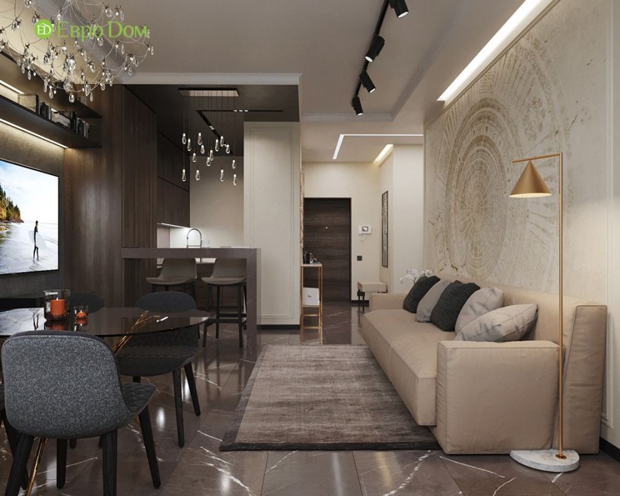 Кухня-гостиная современный стиль с элементами классики