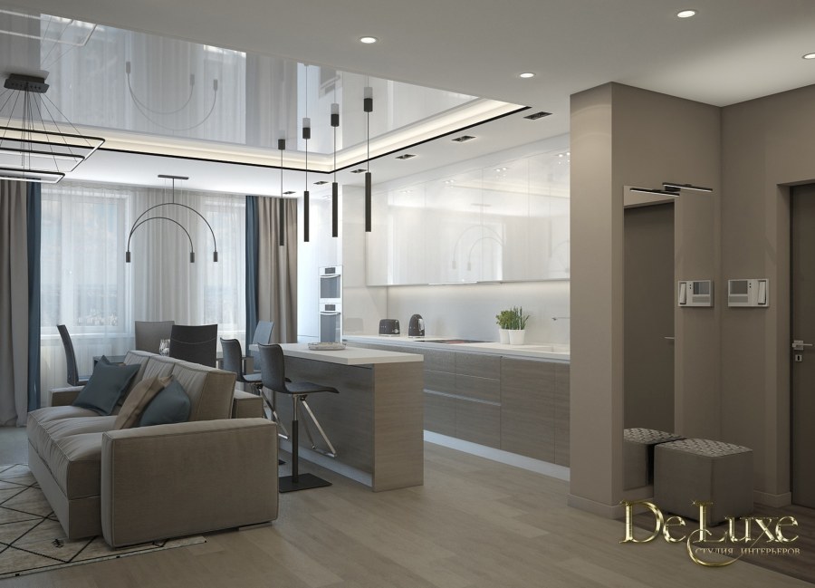 Кухня студия в трехкомнатной квартире