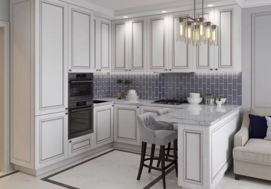 Кухня Неоклассика белая угловая