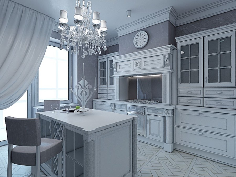 Серая кухня в классическом стиле