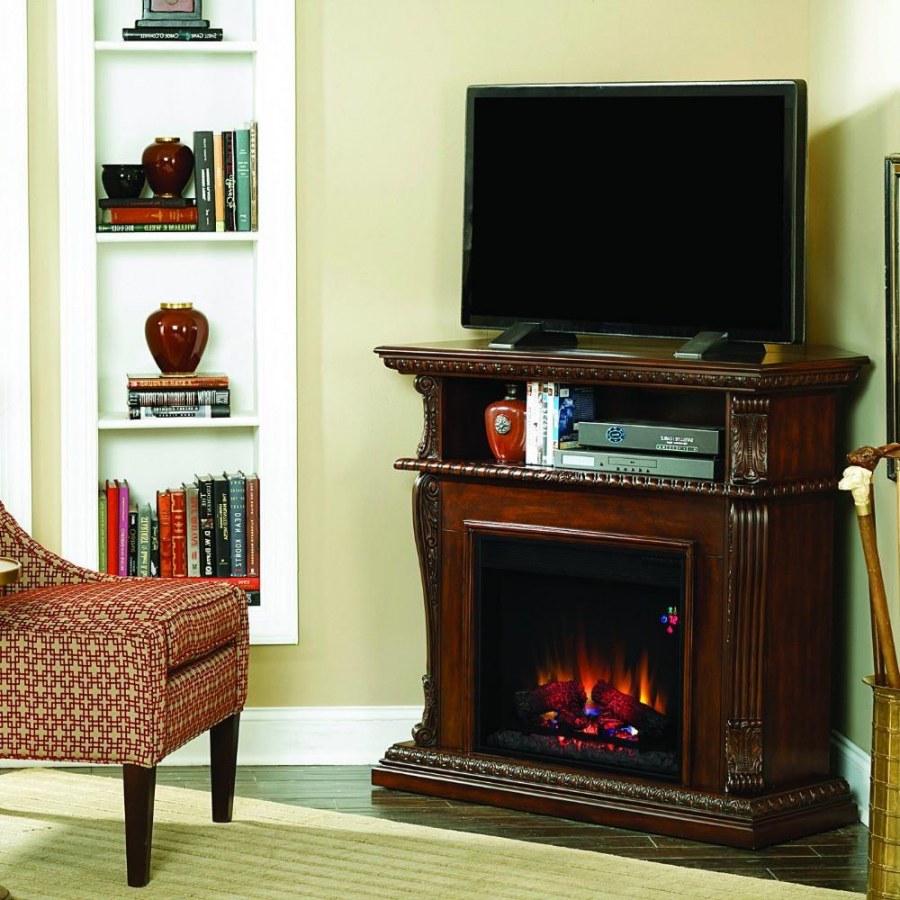 Угловой камин в тумбе