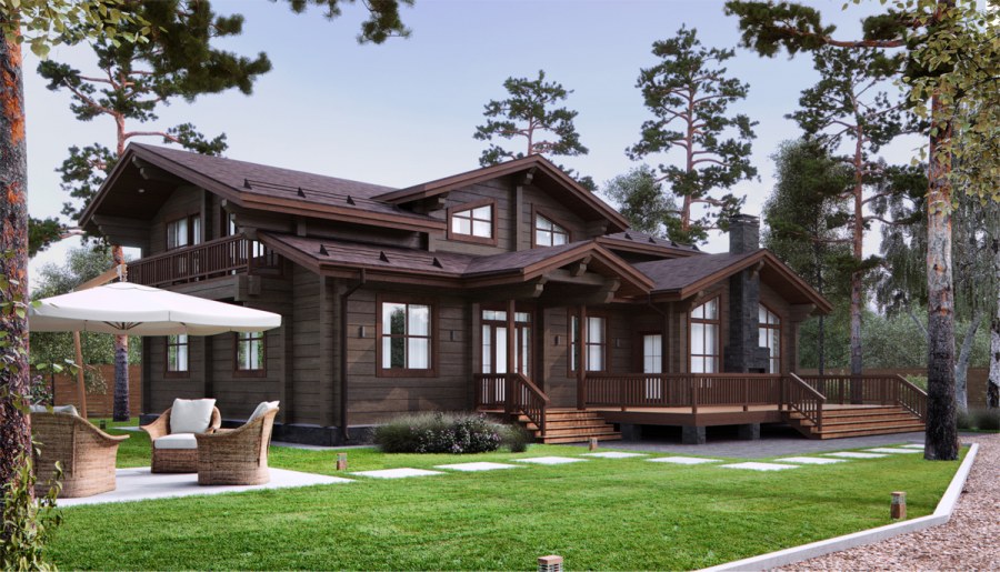 Коричневый деревянный дом