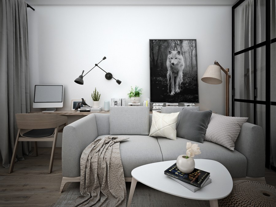 Коллажи в серой гамме интерьера квартиры