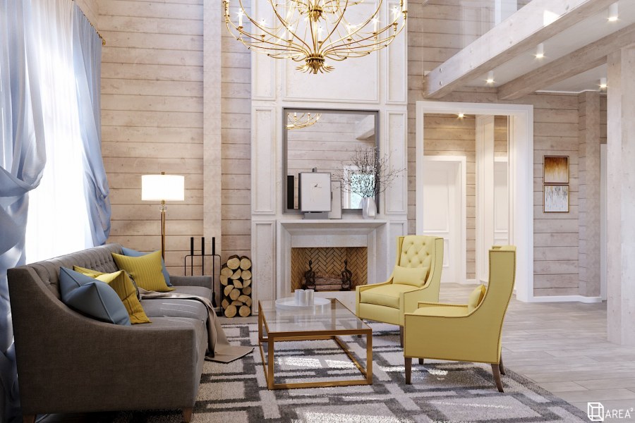 Гостиная в доме из бруса