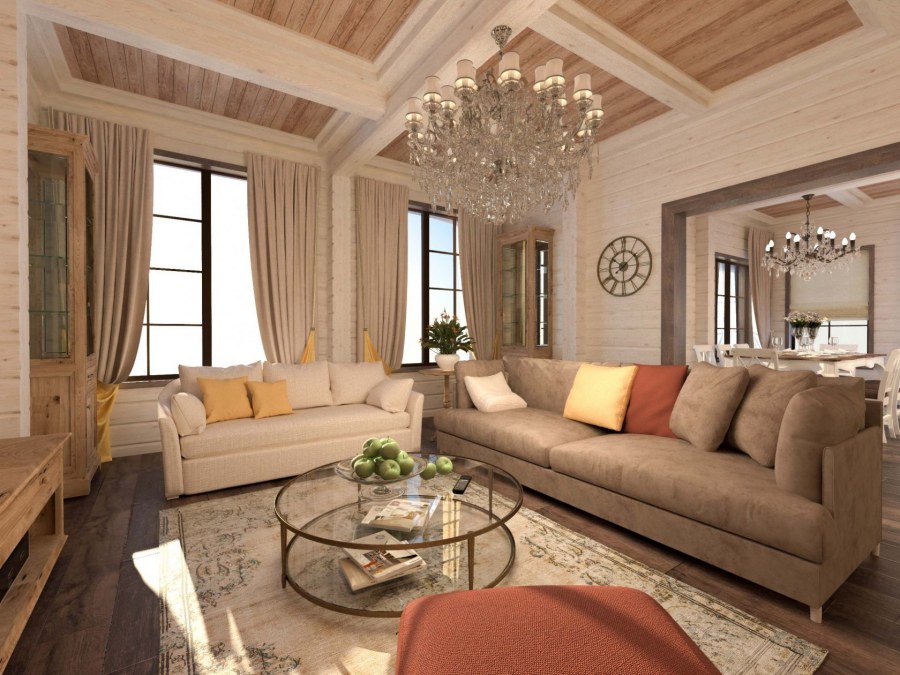 Современная гостиная в загородном доме