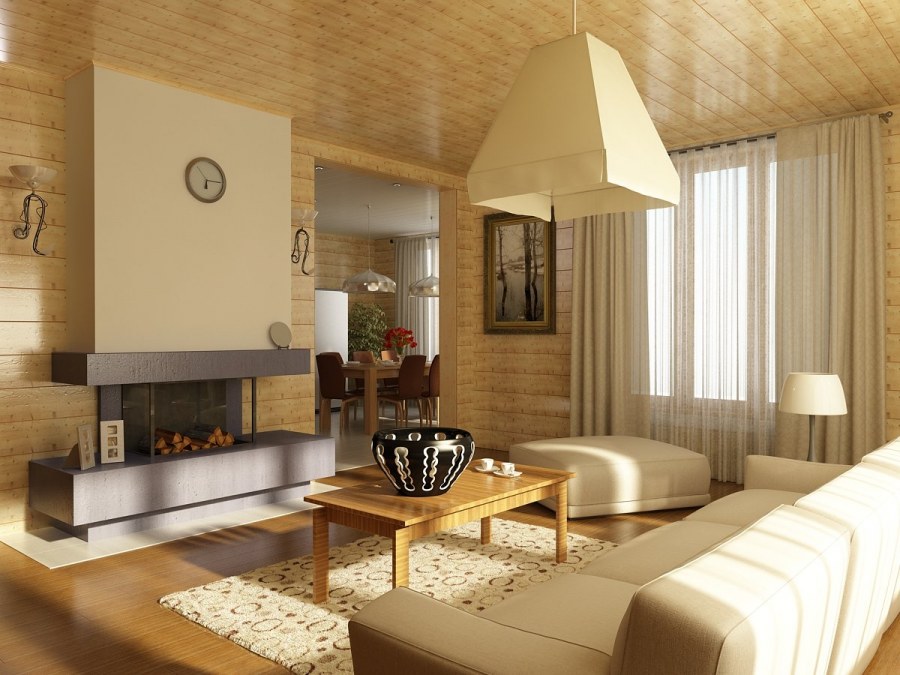 Камин в доме из клееного бруса