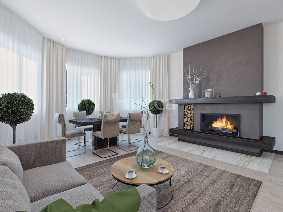 Камин в гостиной со вторым светом