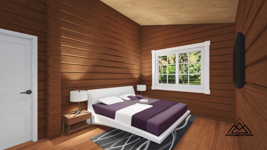 Шторы в комнате из имитации бруса