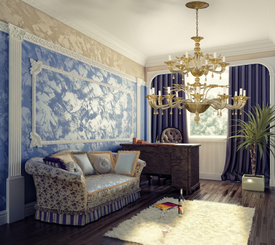 Синяя гостиная в классическом стиле