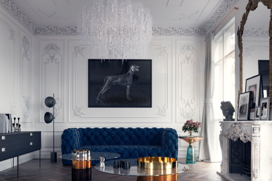 Серые стены с лепниной