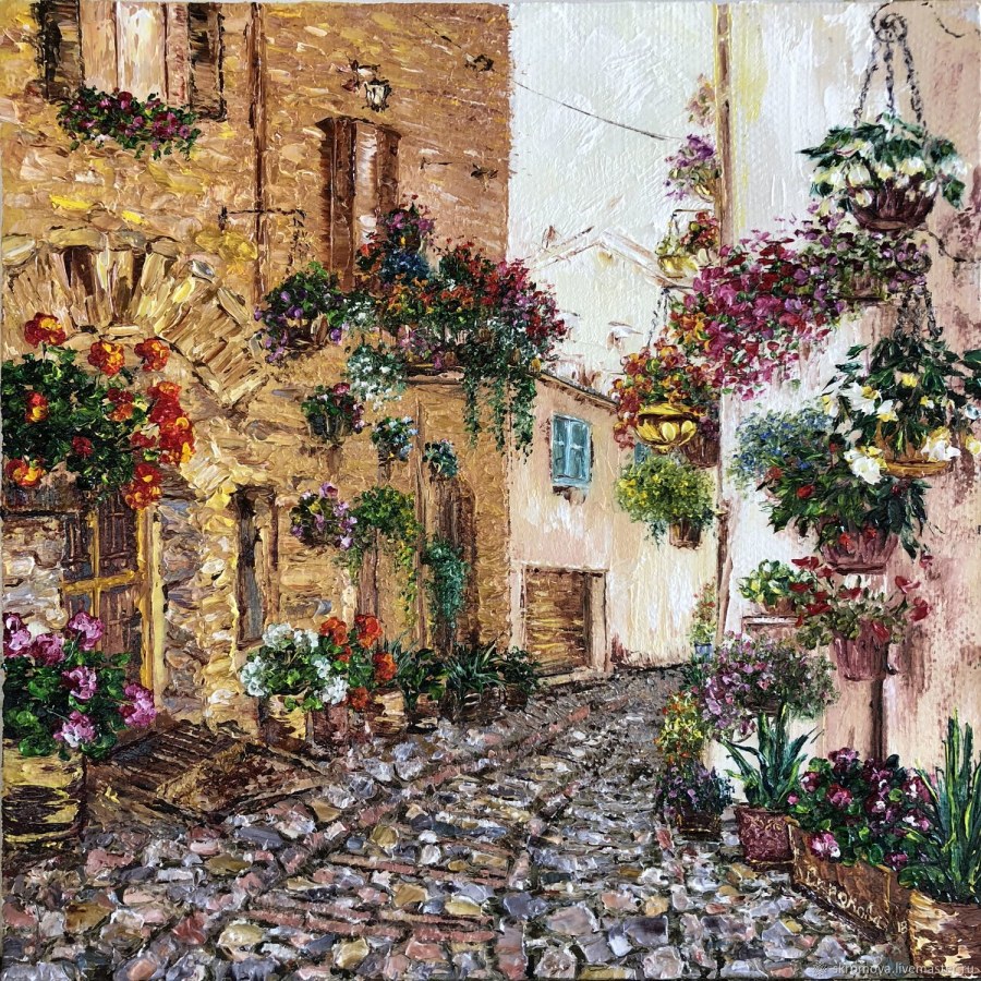 Итальянский дворик картины маслом