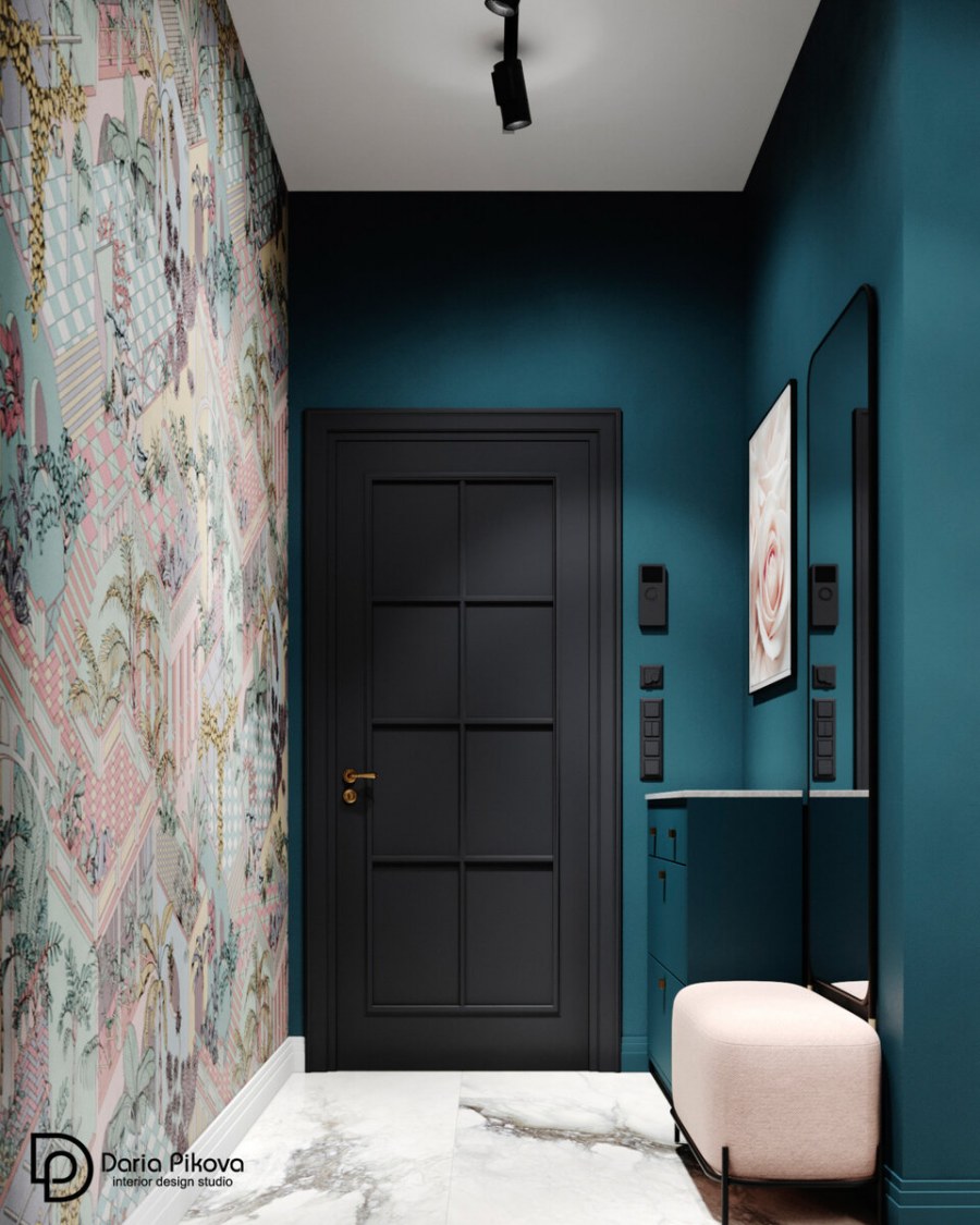 Бирюзовые стены в прихожей