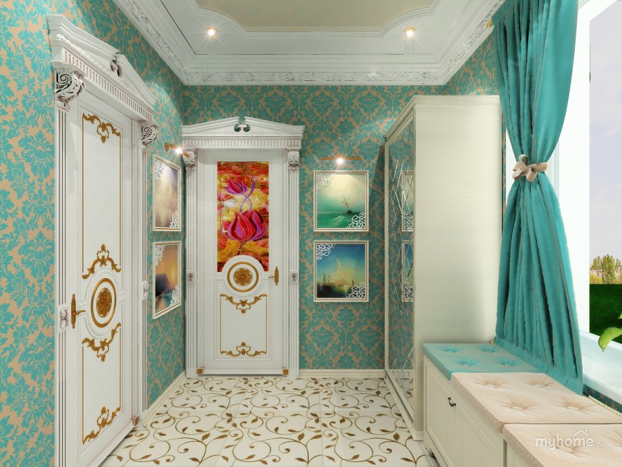 Прихожая в сине зеленых тонах