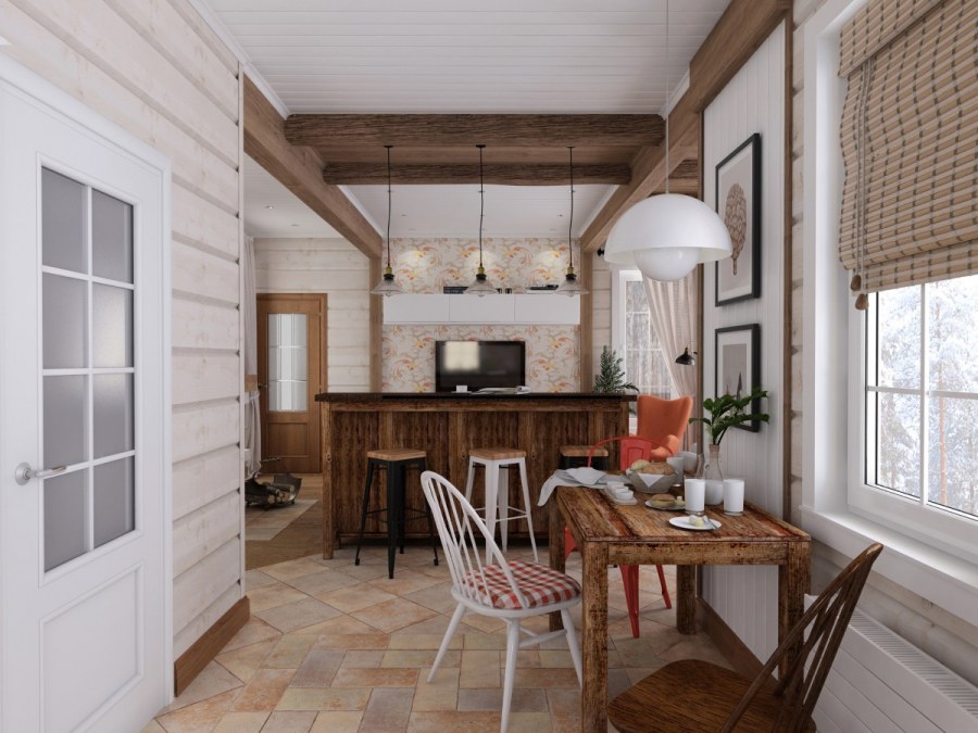 Интерьер кабинета в деревянном доме