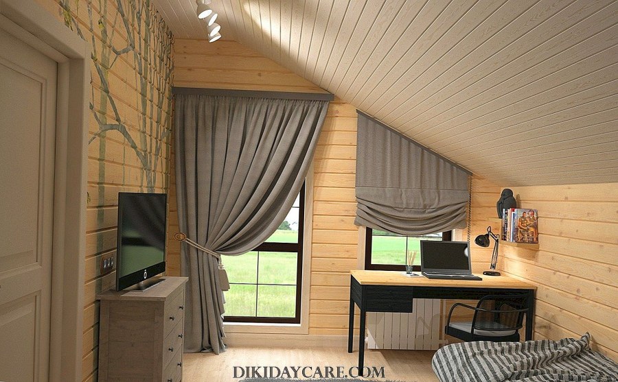 Интерьер деревянной мансарды