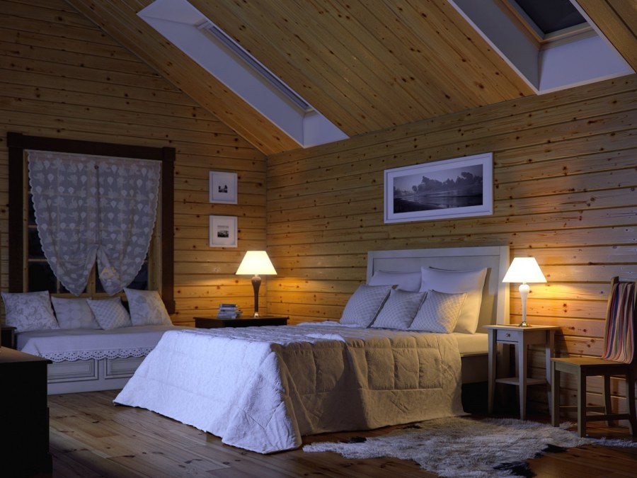 Спальня в загородном деревянном доме