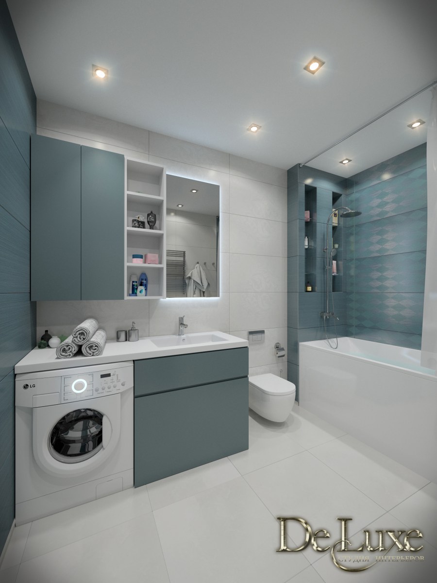 Совмещённый санузел с ванной и стиральной машиной