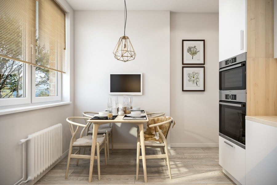 Телевизор на кухне в скандинавском стиле