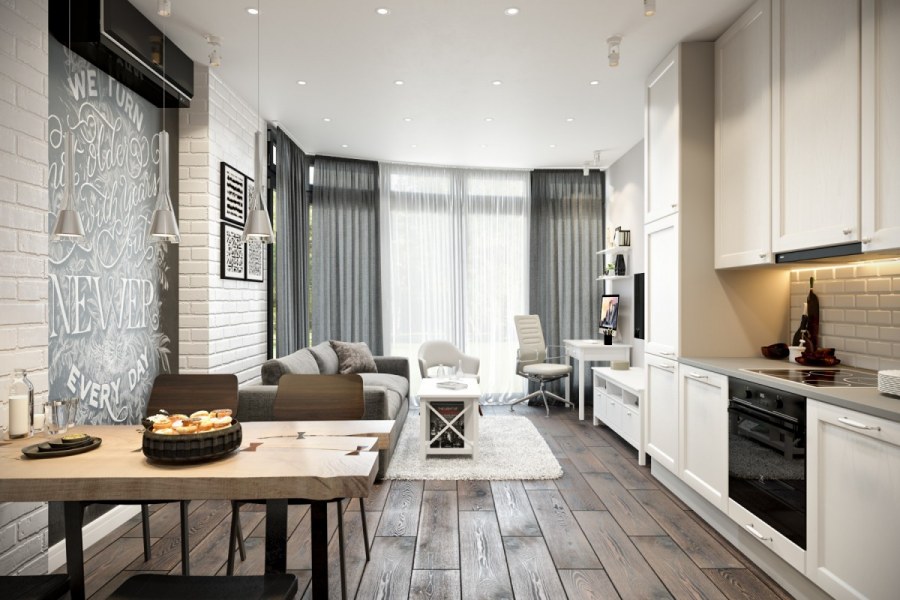 Интерьер кухни гостиной 60 кв м