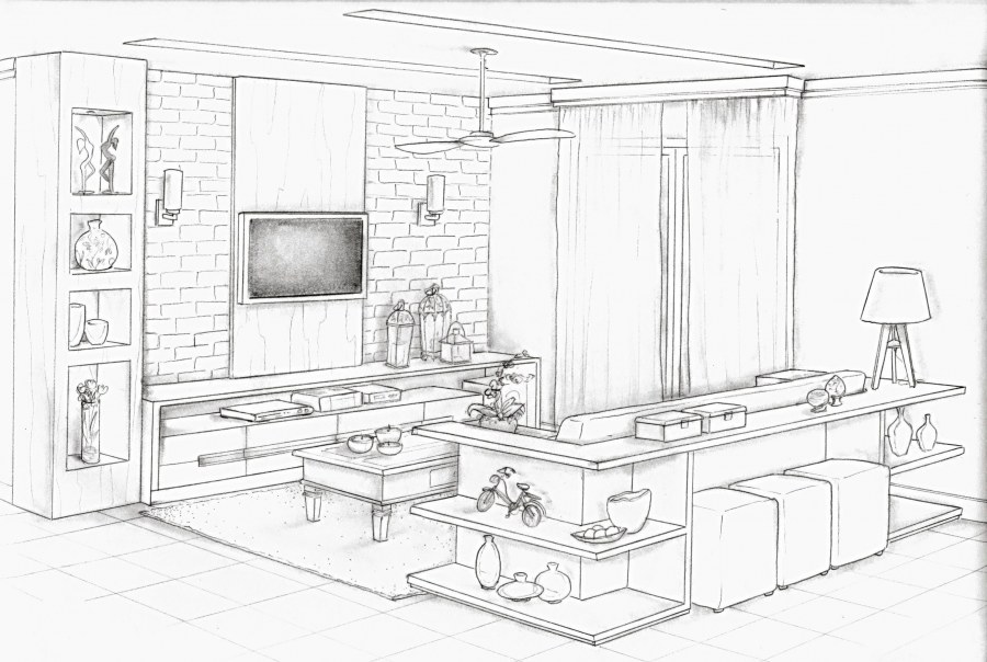 Скетч интерьера карандашом
