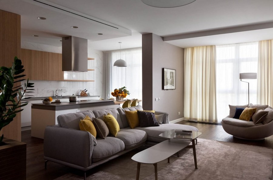 Гостиная студия с кухней