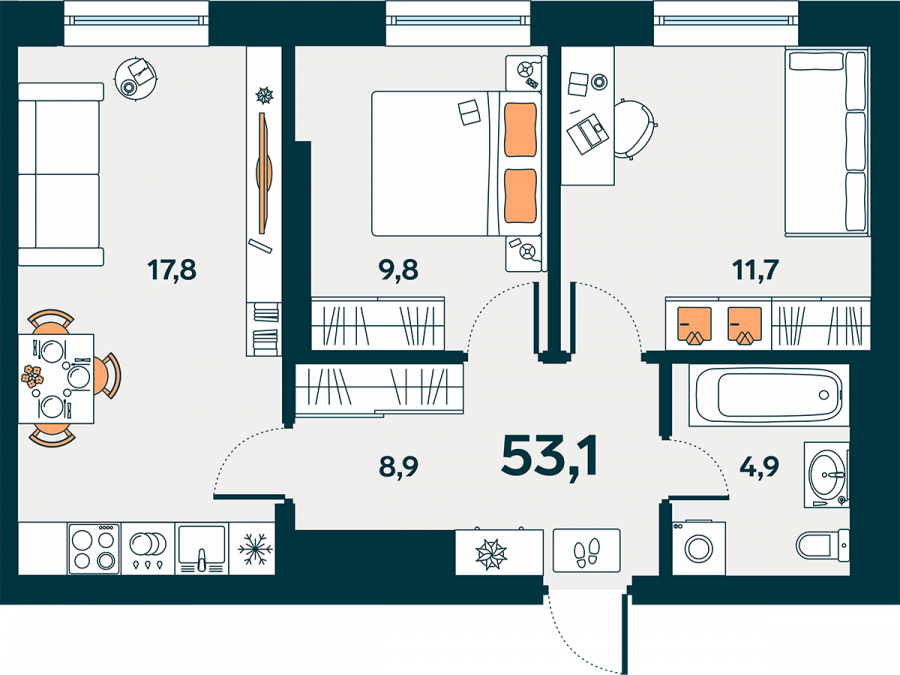 Кухня-гостиная 45 кв.м
