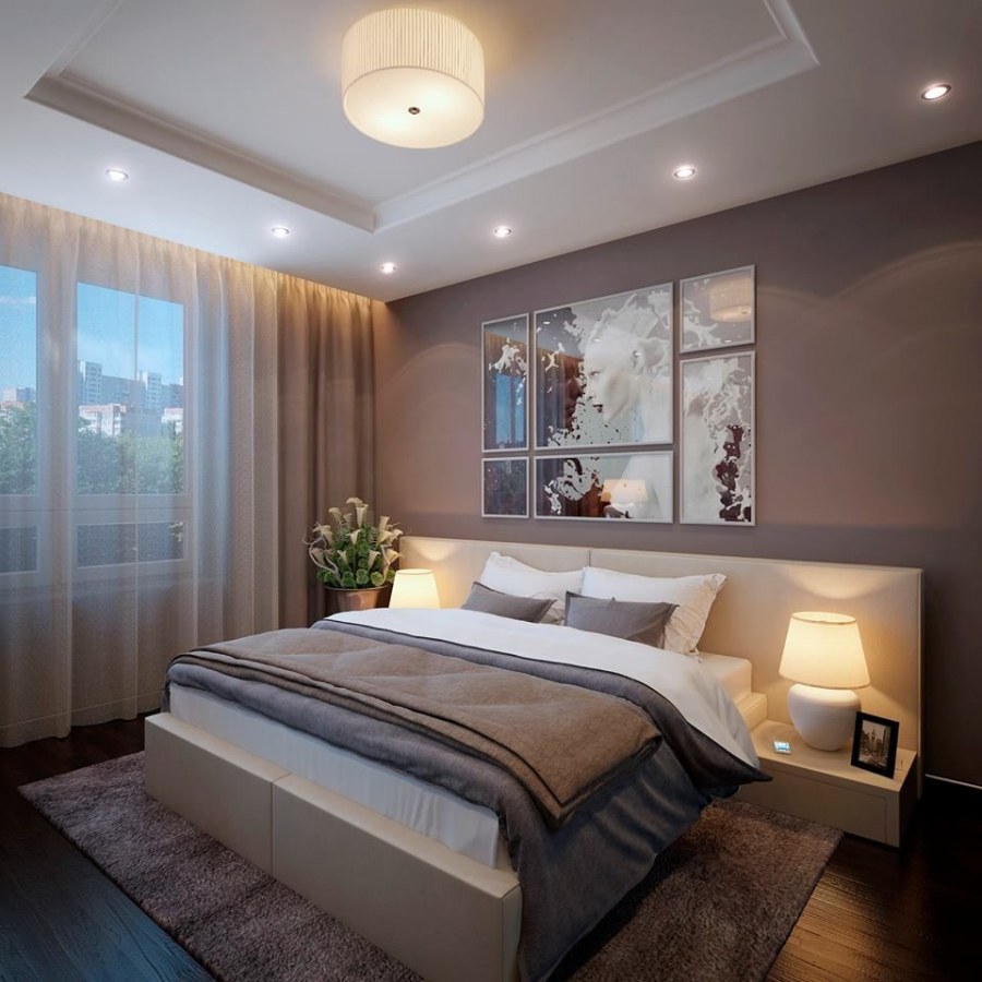 Современная спальня прямоугольная