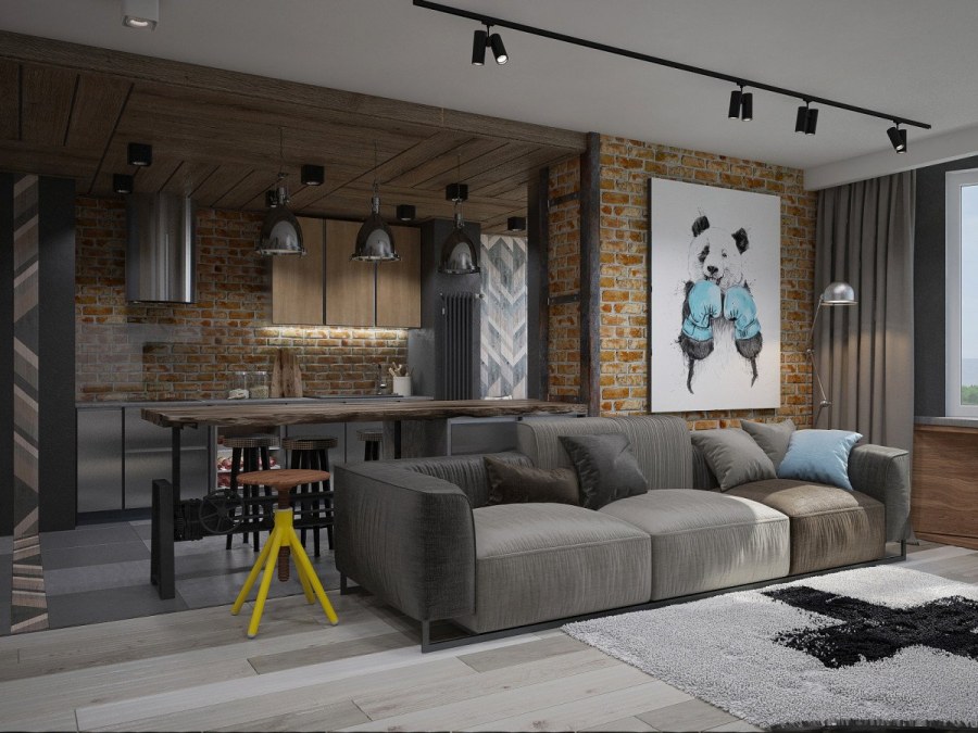 Кухня гостиная лофт 30 м2