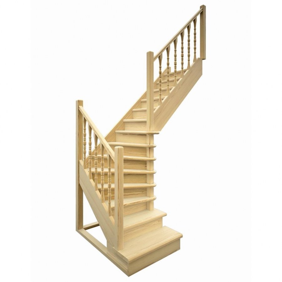 Деревянная межэтажная лестница лес-08 (поворот 90°)