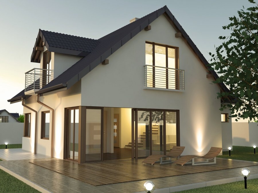 Оштукатуренный дом с мансардой