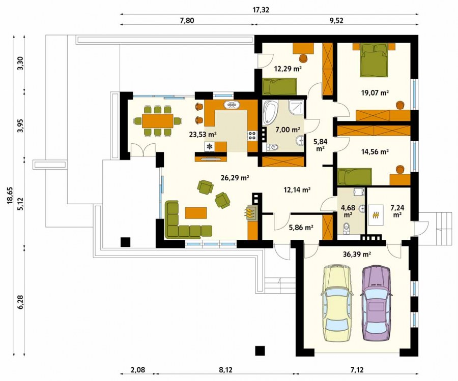 Планировка г образного дома с гаражом