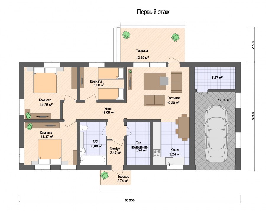 Одноэтажный дом из газобетона планировка
