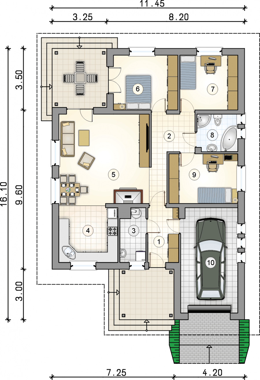 Одноэтажный дом 150кв с сауной