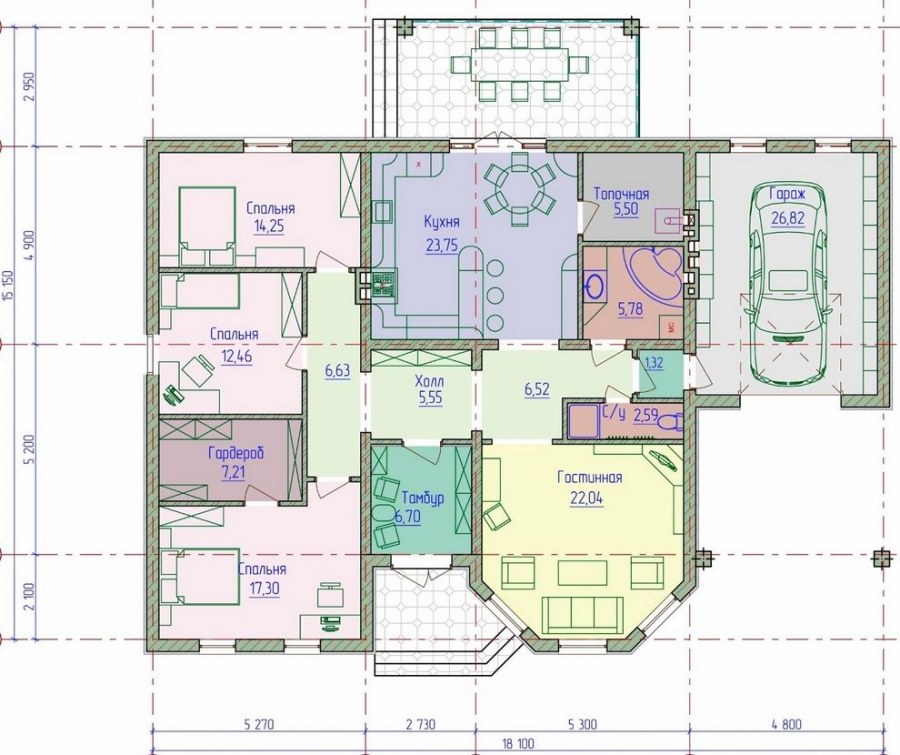Планировка дома 120 кв.м одноэтажный с гаражом