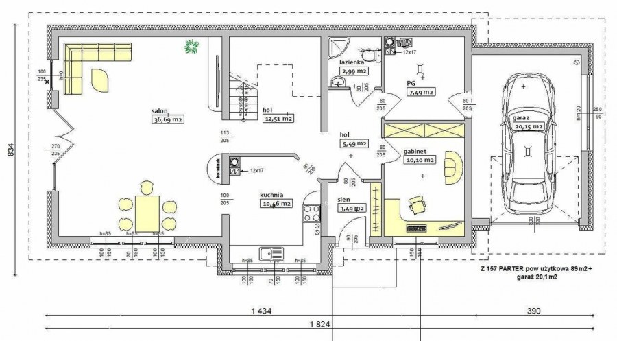 План-схема одноэтажного дома с мансардой