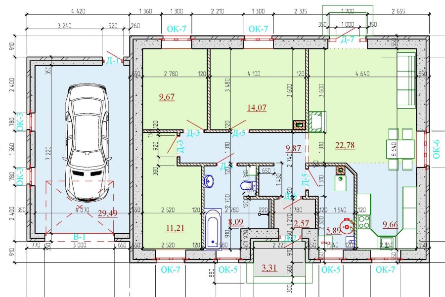 Дом 100 м2 проект одноэтажный с гаражом