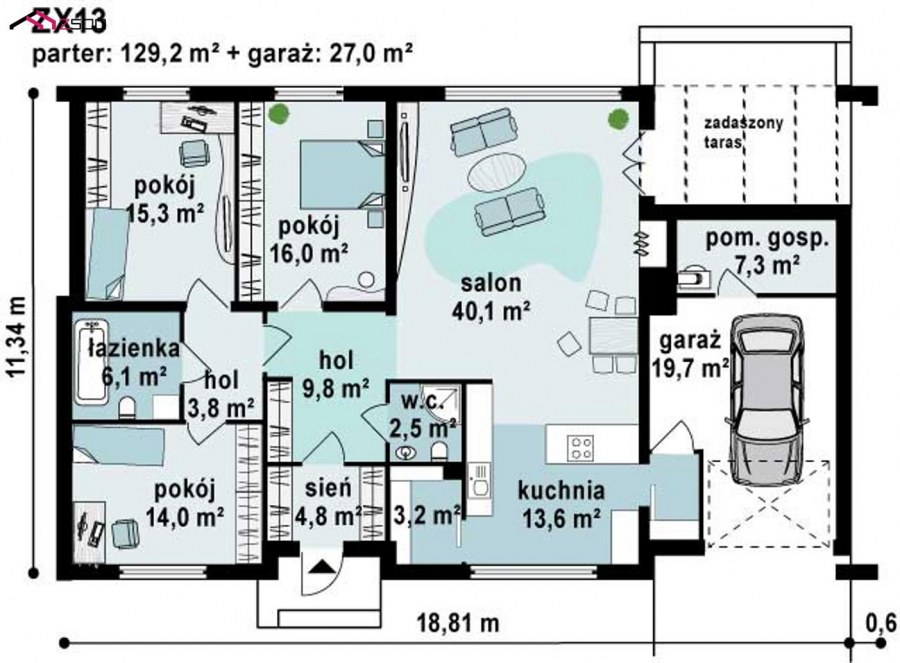 Маленький одноэтажный дом с гаражом планировка