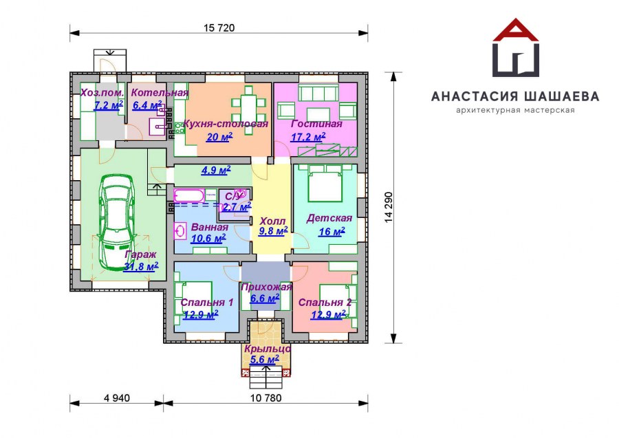 Одноэтажный дом с гаражом планировка
