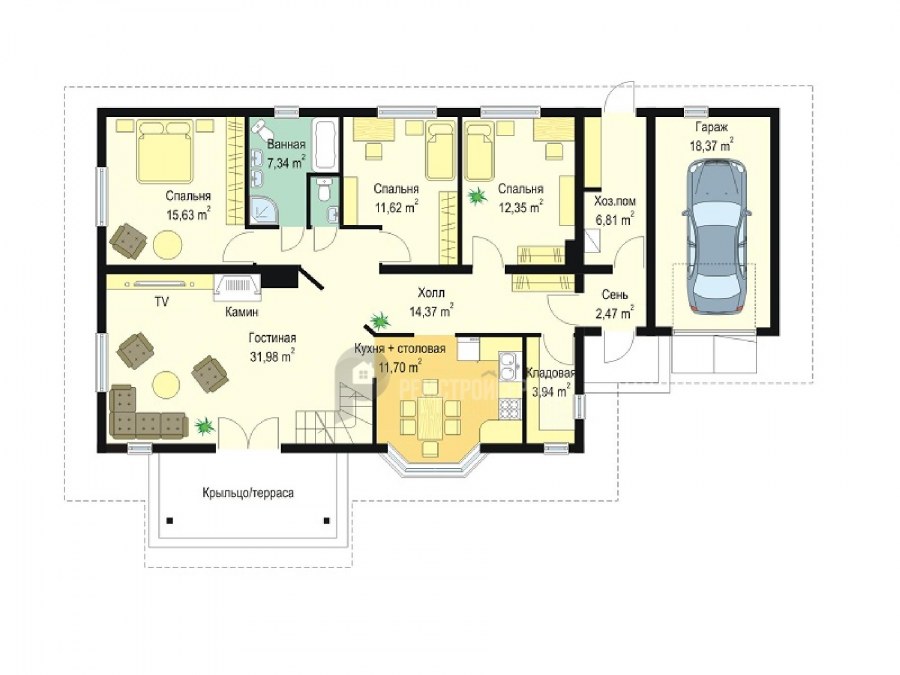 Дом 100 м2 проект одноэтажный с гаражом