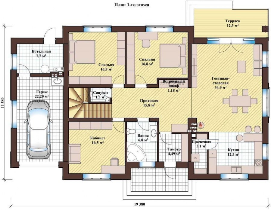 Планировка одноэтажного дома 140м2 молдавский
