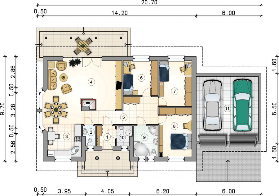 Одноэтажный дом с гаражом и сауной планировка