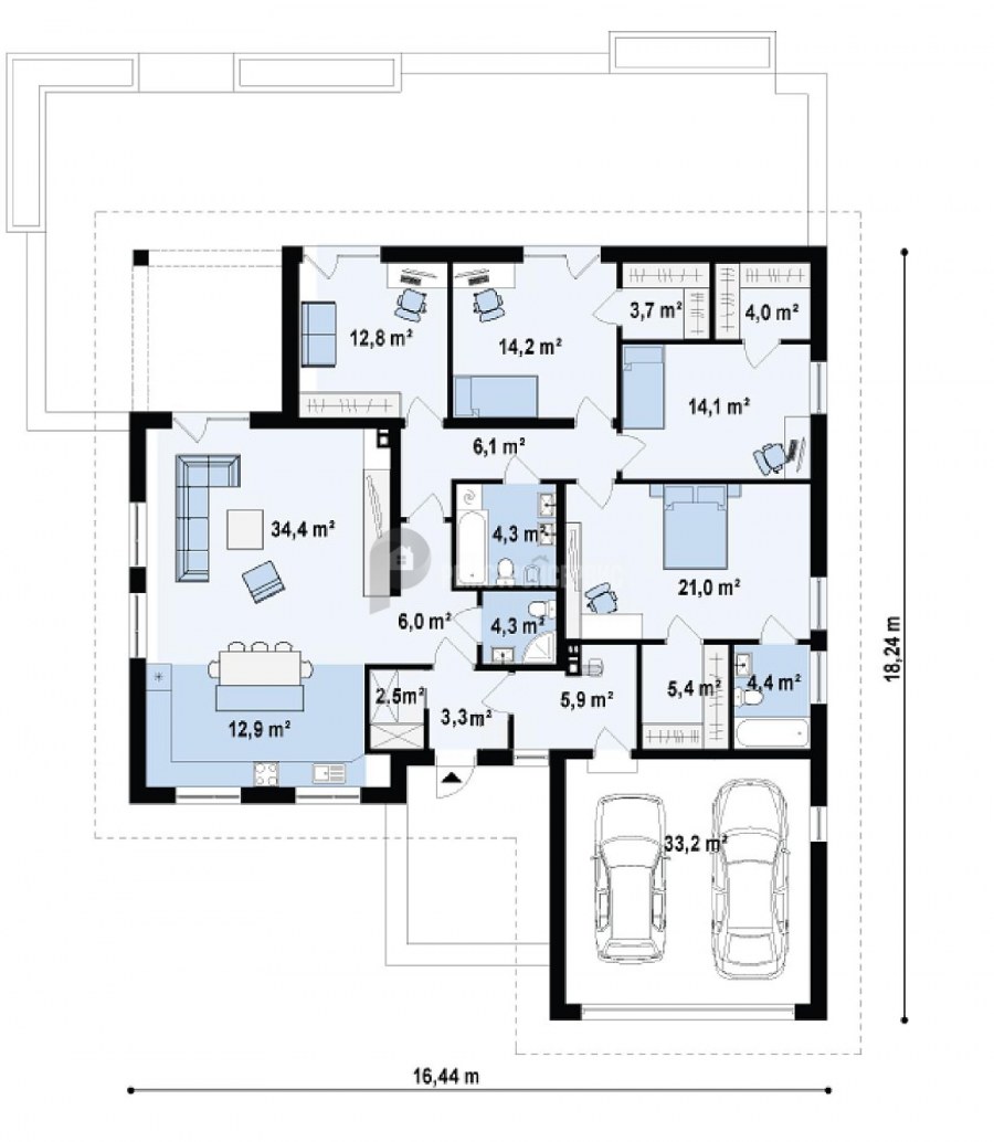 Большой одноэтажный дом с гаражом планировка